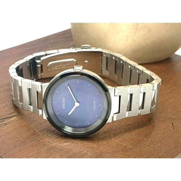 Seiko Women's Watch SUP385 Solar Blue Dial Silver Stainless Steel 28mm - Picture 8 of 14
